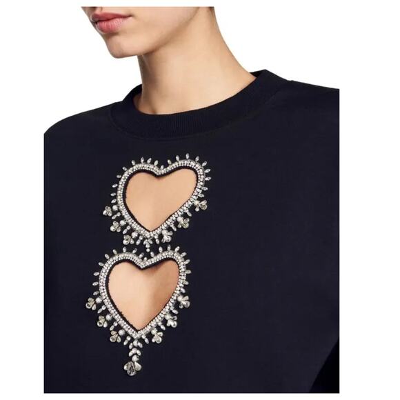 NWT Sandro Lova Embellished Cutout Sweatshirt Size 0 - Picture 2 of 13